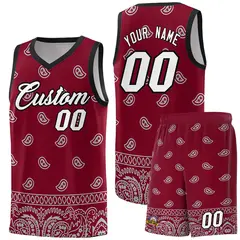 Crimson Gray Cashew Pattern Basketball Jersey 1