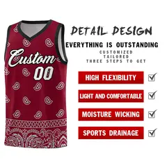Crimson Gray Cashew Pattern Basketball Jersey 2