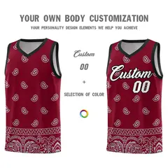 Crimson Gray Cashew Pattern Basketball Jersey 3