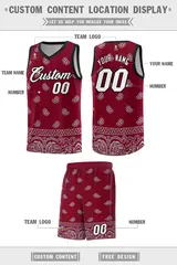 Crimson Gray Cashew Pattern Basketball Jersey 5