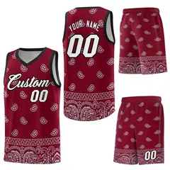 Crimson Gray Cashew Pattern Basketball Jersey 6