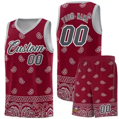 Crimson Gray Cashew Pattern Basketball Jersey 1