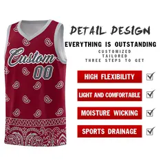 Crimson Gray Cashew Pattern Basketball Jersey 2