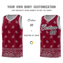 Crimson Gray Cashew Pattern Basketball Jersey 3