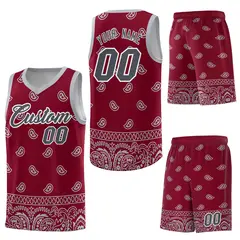 Crimson Gray Cashew Pattern Basketball Jersey 6