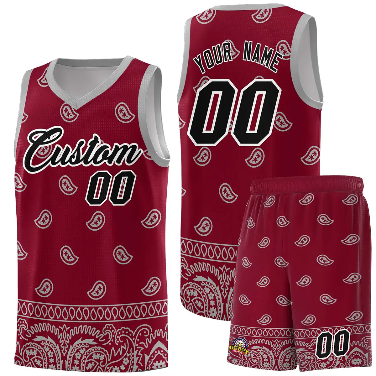Crimson Gray Cashew Pattern Basketball Jersey