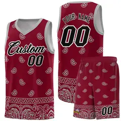 Crimson Gray Cashew Pattern Basketball Jersey 1