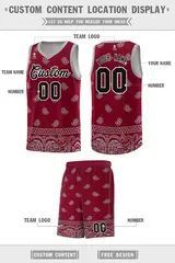 Crimson Gray Cashew Pattern Basketball Jersey 12