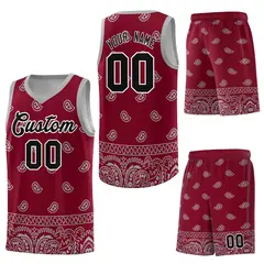 Crimson Gray Cashew Pattern Basketball Jersey 13