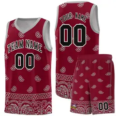 Crimson Gray Cashew Pattern Basketball Jersey 15