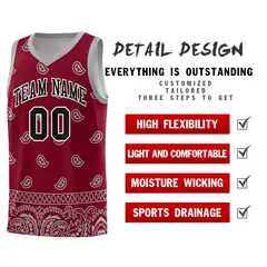 Crimson Gray Cashew Pattern Basketball Jersey 16
