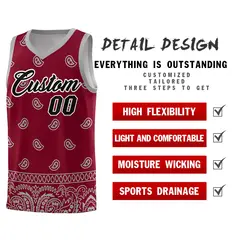Crimson Gray Cashew Pattern Basketball Jersey 2