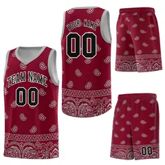 Crimson Gray Cashew Pattern Basketball Jersey 20