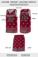 Crimson Gray Cashew Pattern Basketball Jersey 26