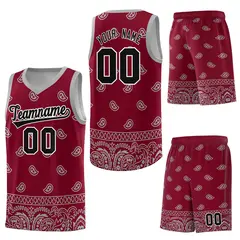 Crimson Gray Cashew Pattern Basketball Jersey 27