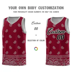 Crimson Gray Cashew Pattern Basketball Jersey 3