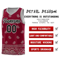 Crimson Gray Cashew Pattern Basketball Jersey 30