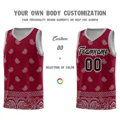 Crimson Gray Cashew Pattern Basketball Jersey 31