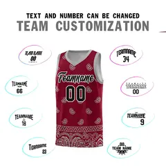 Crimson Gray Cashew Pattern Basketball Jersey 32