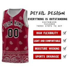 Crimson Gray Cashew Pattern Basketball Jersey 37