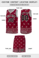 Crimson Gray Cashew Pattern Basketball Jersey 40