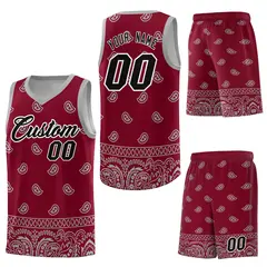 Crimson Gray Cashew Pattern Basketball Jersey 6
