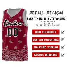 Crimson Gray Cashew Pattern Basketball Jersey 9