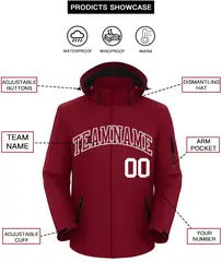 Crimson-Gray Classic Style Waterproof Jacket 2
