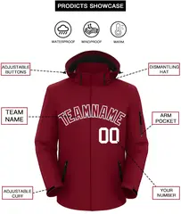 Crimson-Gray Classic Style Waterproof Jacket 2