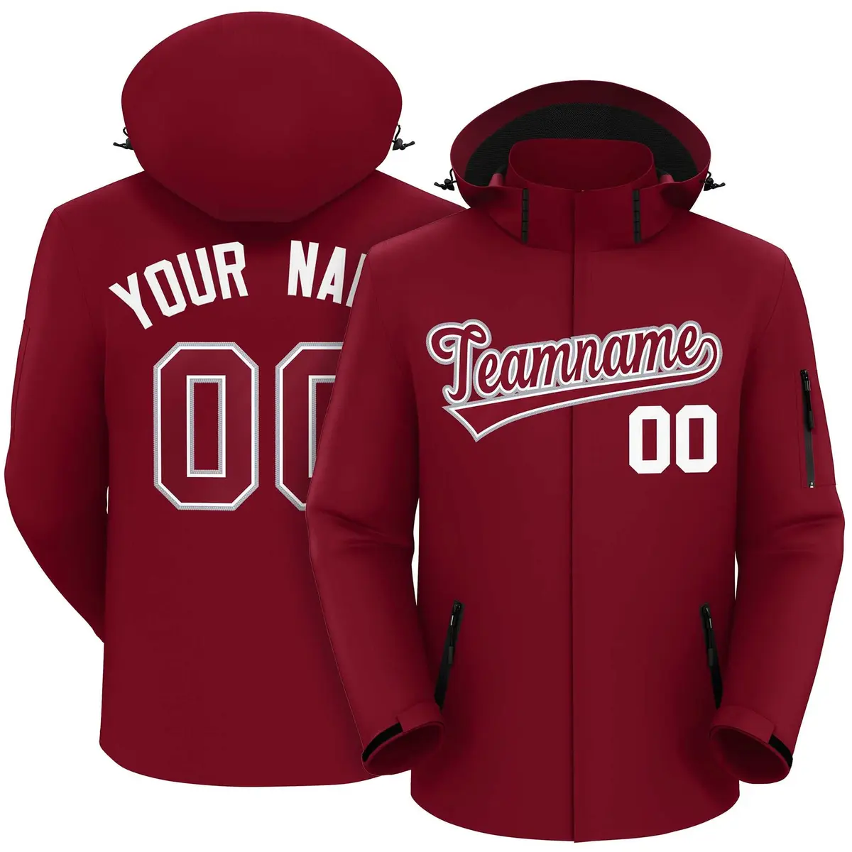 Crimson-Gray Classic Style Waterproof Jacket