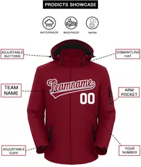 Crimson-Gray Classic Style Waterproof Jacket 2