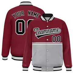 Crimson Gray Color Block Varsity Full-Snap Letterman Jacket 1