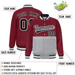Crimson Gray Color Block Varsity Full-Snap Letterman Jacket 2