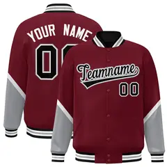 Crimson Gray Color Block Varsity Letterman Baseball Jacket 1