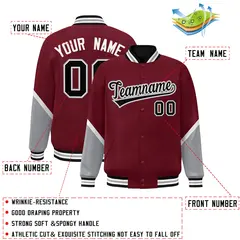 Crimson Gray Color Block Varsity Letterman Baseball Jacket 2