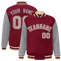 Crimson Gray-Crimson Raglan Varsity Full-Snap Letterman Jacket 1