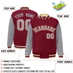 Crimson Gray-Crimson Raglan Varsity Full-Snap Letterman Jacket 2