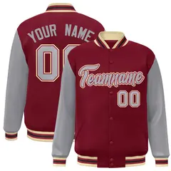 Crimson Gray-Crimson Raglan Varsity Full-Snap Letterman Jacket 1