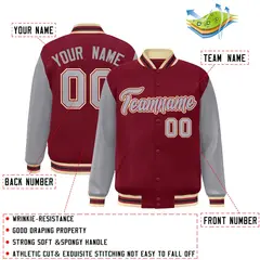 Crimson Gray-Crimson Raglan Varsity Full-Snap Letterman Jacket 2