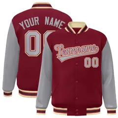Crimson Gray-Crimson Raglan Varsity Full-Snap Letterman Jacket 1