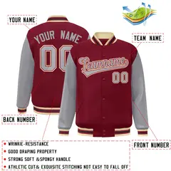 Crimson Gray-Crimson Raglan Varsity Full-Snap Letterman Jacket 2