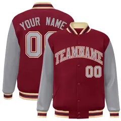Crimson Gray-Crimson Raglan Varsity Full-Snap Letterman Jacket 1