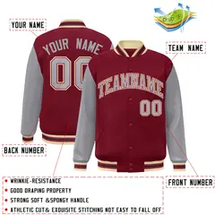 Crimson Gray-Crimson Raglan Varsity Full-Snap Letterman Jacket 2