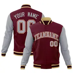 Crimson Gray-Crimson Raglan Varsity Full-Snap Letterman Jacket 1