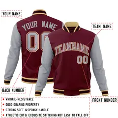 Crimson Gray-Crimson Raglan Varsity Full-Snap Letterman Jacket 4