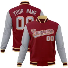 Crimson Gray-Crimson Raglan Varsity Full-Snap Letterman Jacket 1