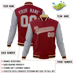 Crimson Gray-Crimson Raglan Varsity Full-Snap Letterman Jacket 4