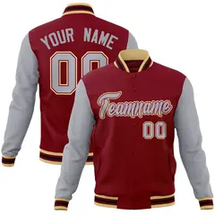 Crimson Gray-Crimson Raglan Varsity Full-Snap Letterman Jacket 1