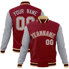 Crimson Gray-Crimson Raglan Varsity Full-Snap Letterman Jacket 1