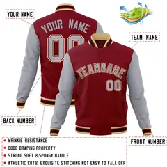 Crimson Gray-Crimson Raglan Varsity Full-Snap Letterman Jacket 4